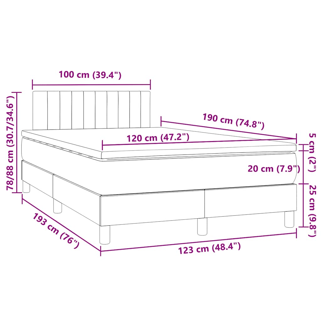 tópszínű szövet rugós és LED-es ágy matraccal 120x190cm