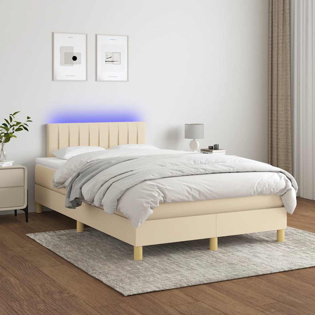 krémszínű szövet rugós és LED-es ágy matraccal 120x190cm