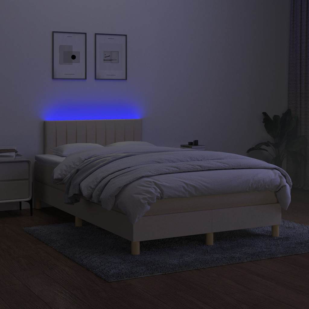 krémszínű szövet rugós és LED-es ágy matraccal 120x190cm