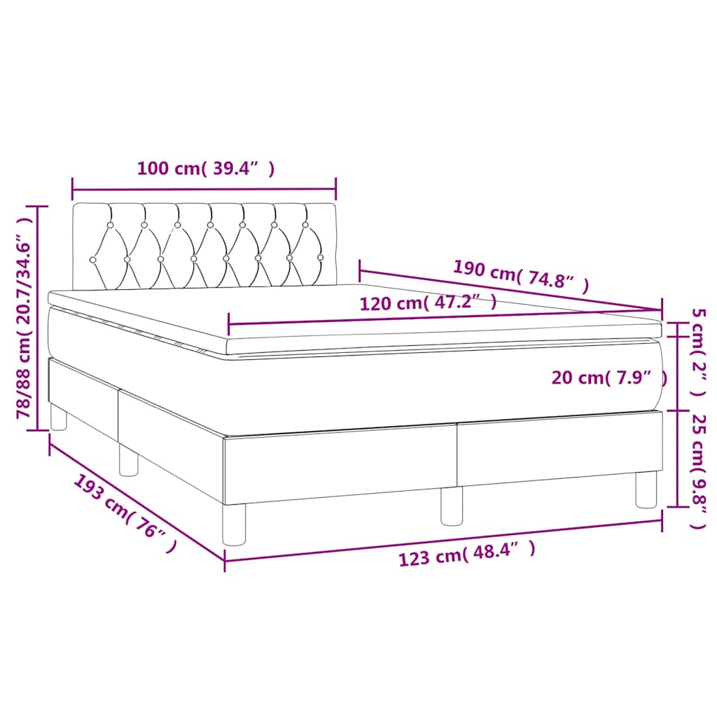 fekete szövet rugós és LED-es ágy matraccal 120x190 cm