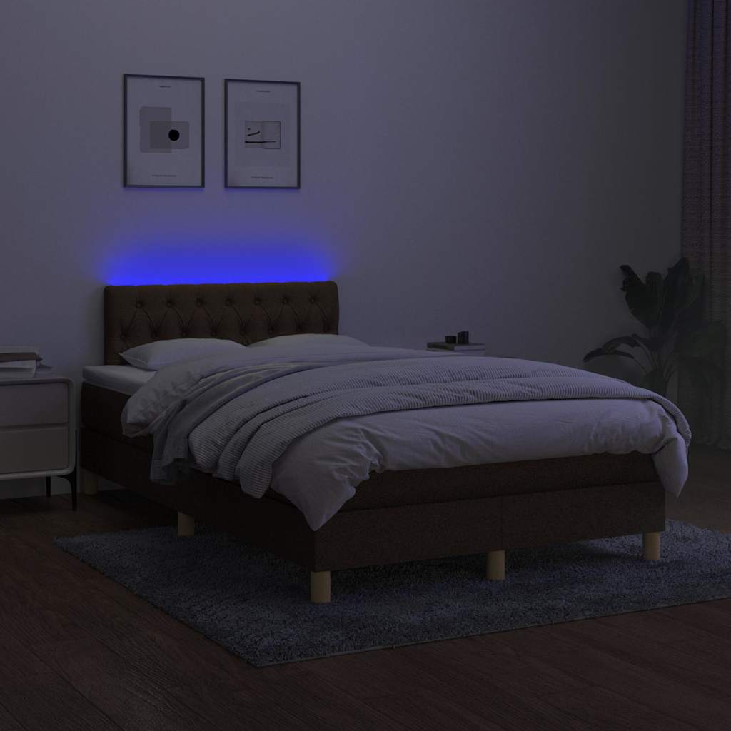 barna szövet rugós és LED-es ágy matraccal 120x190 cm