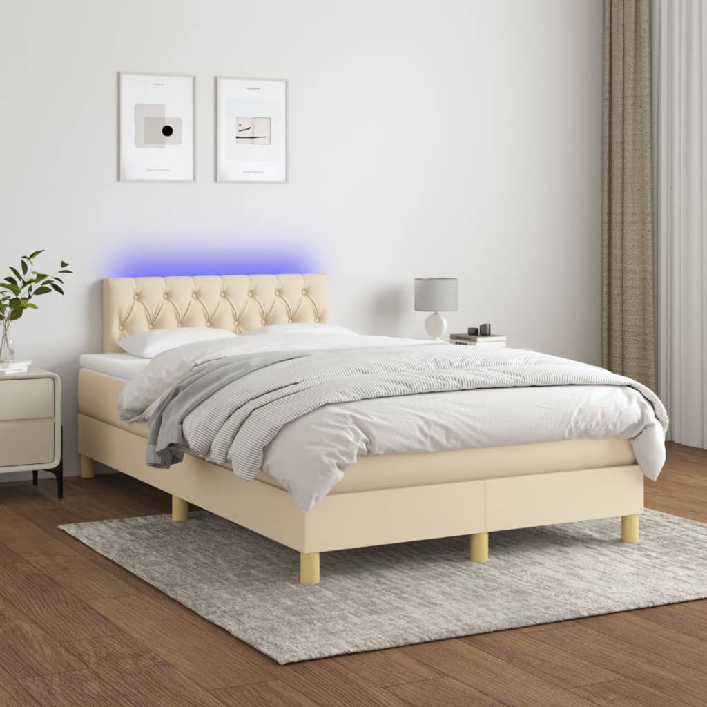 krémszínű szövet rugós és LED-es ágy matraccal 120x190cm