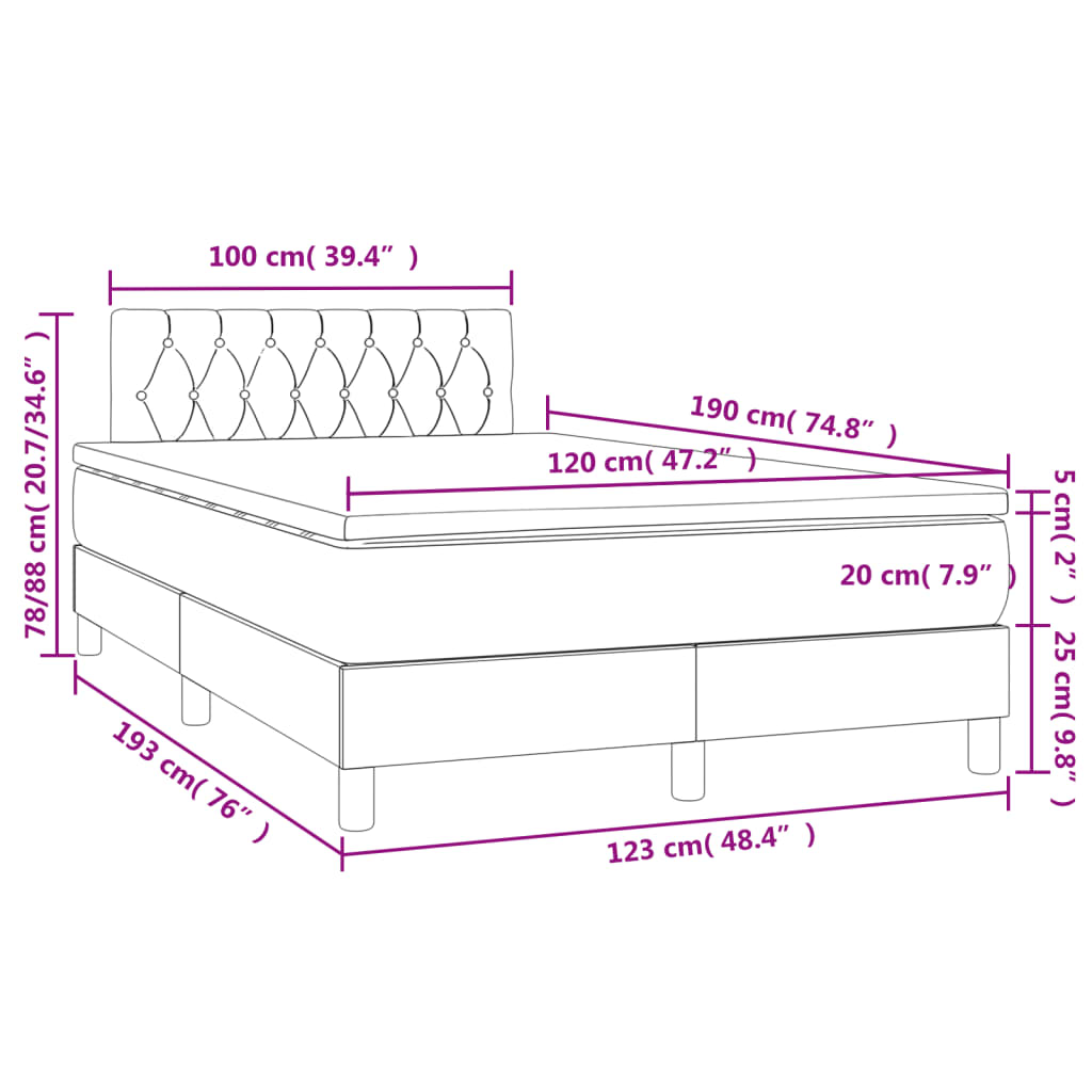kék szövet rugós és LED-es ágy matraccal 120x190 cm
