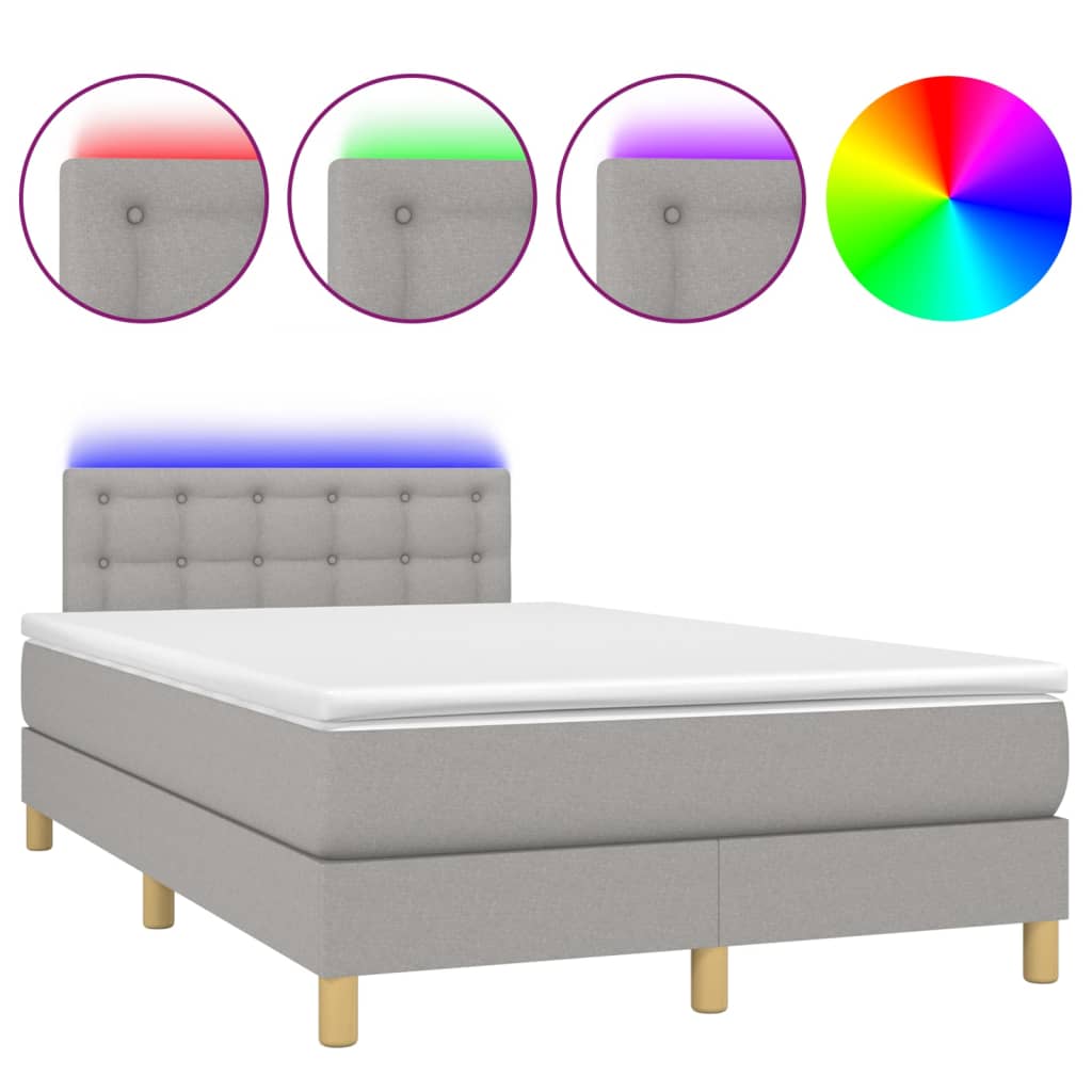 világosszürke szövet rugós és LED-es ágy matraccal 120x190 cm
