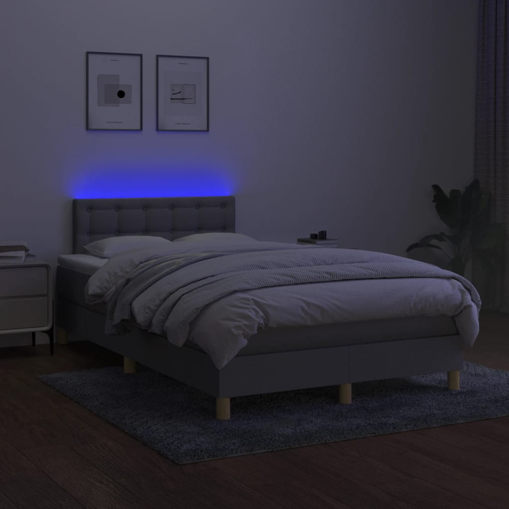 világosszürke szövet rugós és LED-es ágy matraccal 120x190 cm