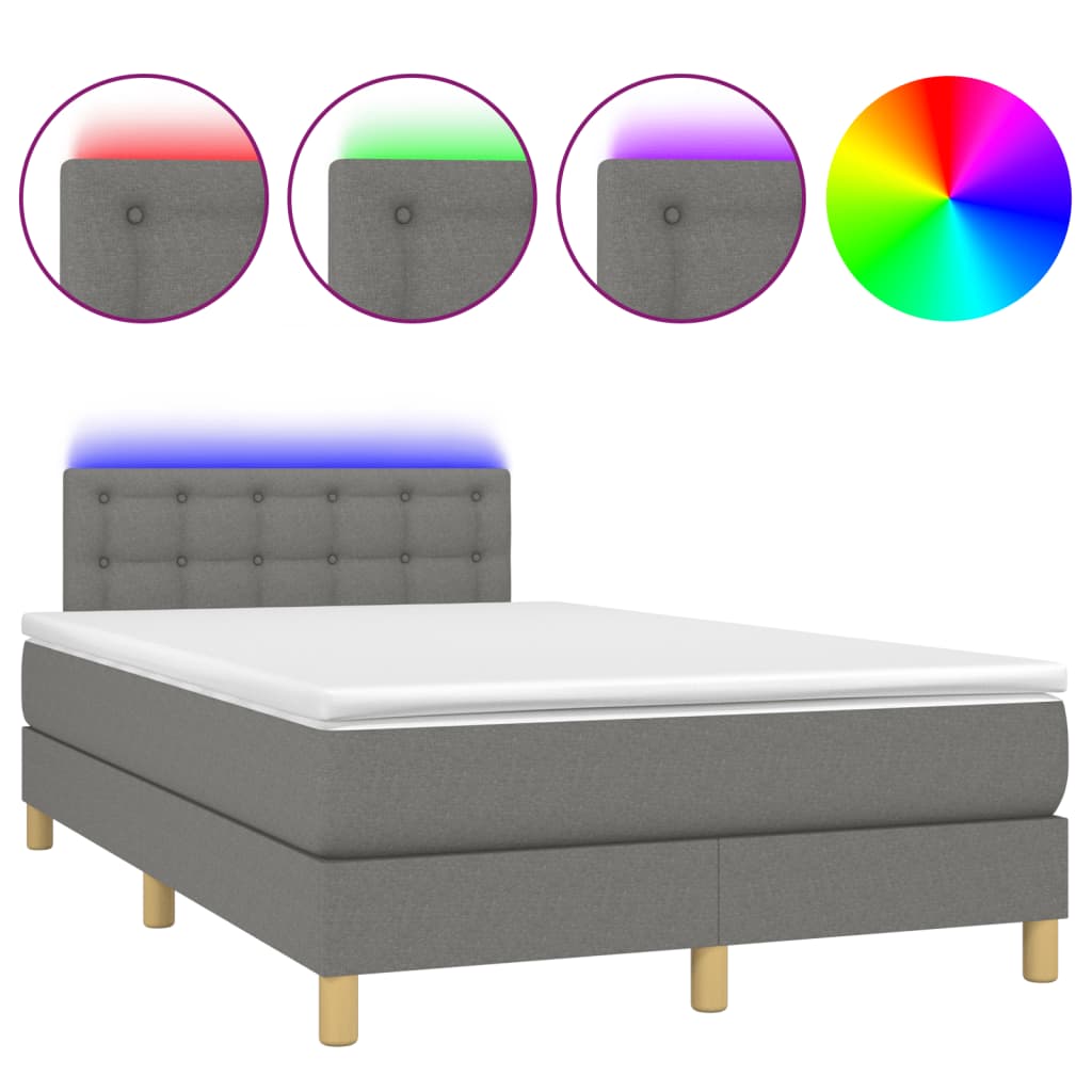 sötétszürke szövet rugós és LED-es ágy matraccal 120x190 cm