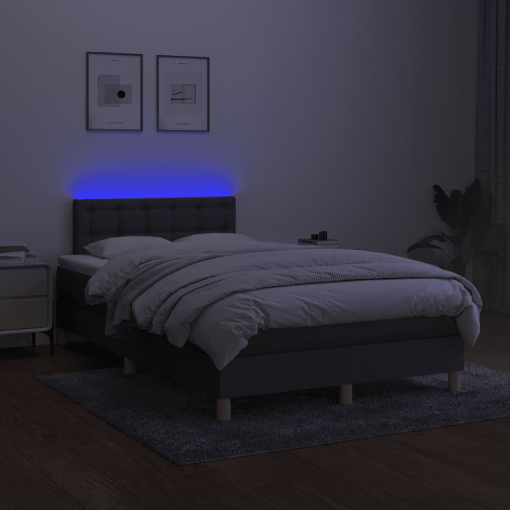 sötétszürke szövet rugós és LED-es ágy matraccal 120x190 cm
