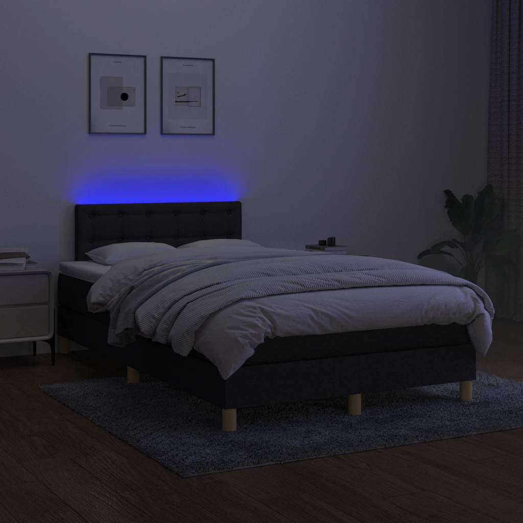 fekete szövet rugós és LED-es ágy matraccal 120x190 cm