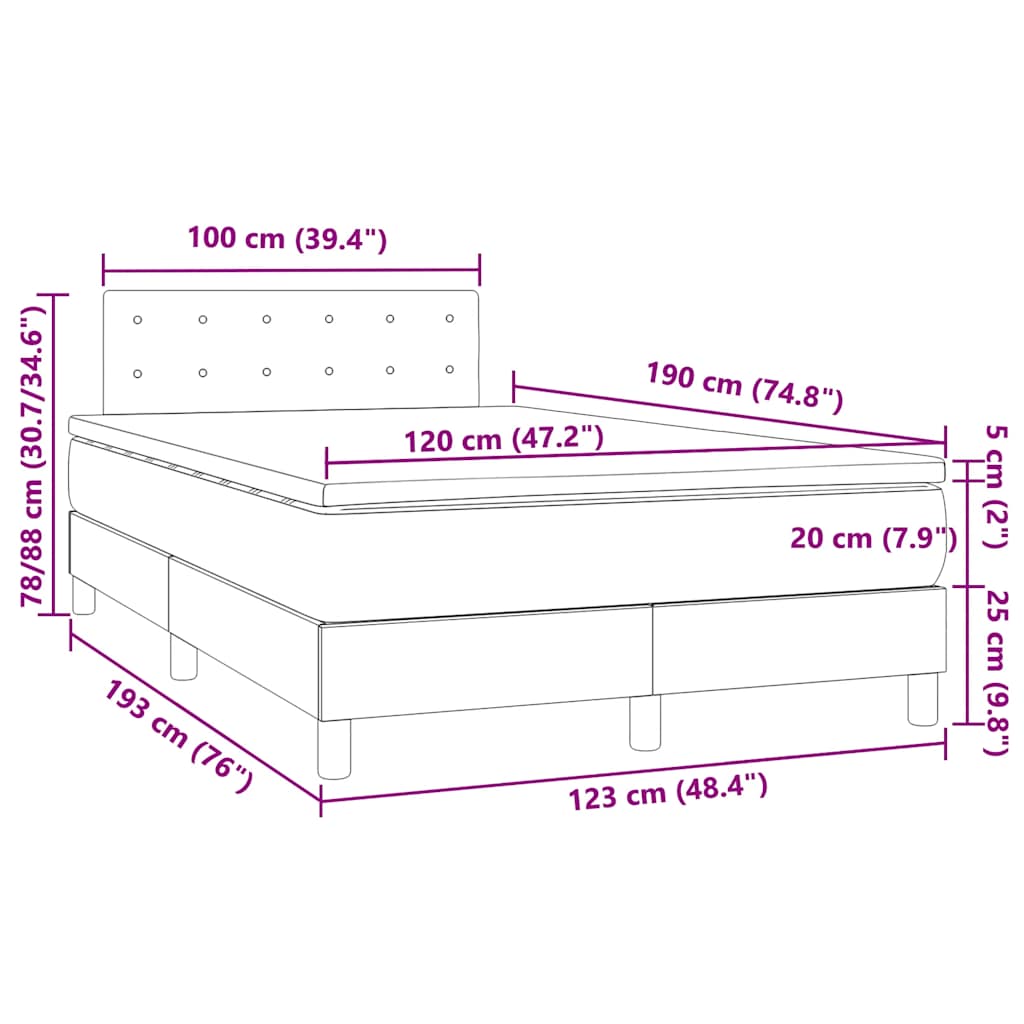 fekete szövet rugós és LED-es ágy matraccal 120x190 cm