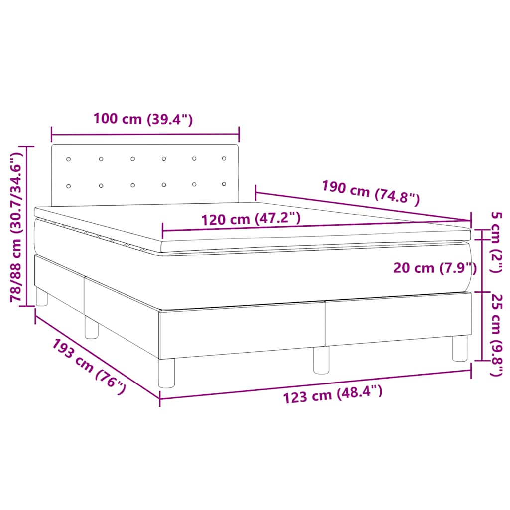 barna szövet rugós és LED-es ágy matraccal 120x190 cm
