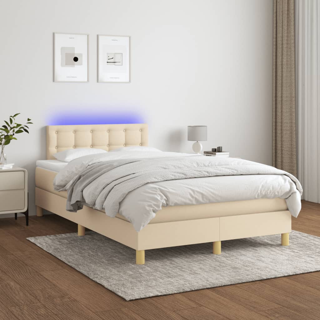 krémszínű szövet rugós és LED-es ágy matraccal 120x190cm