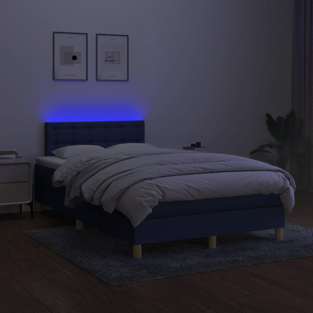 kék szövet rugós és LED-es ágy matraccal 120x190 cm