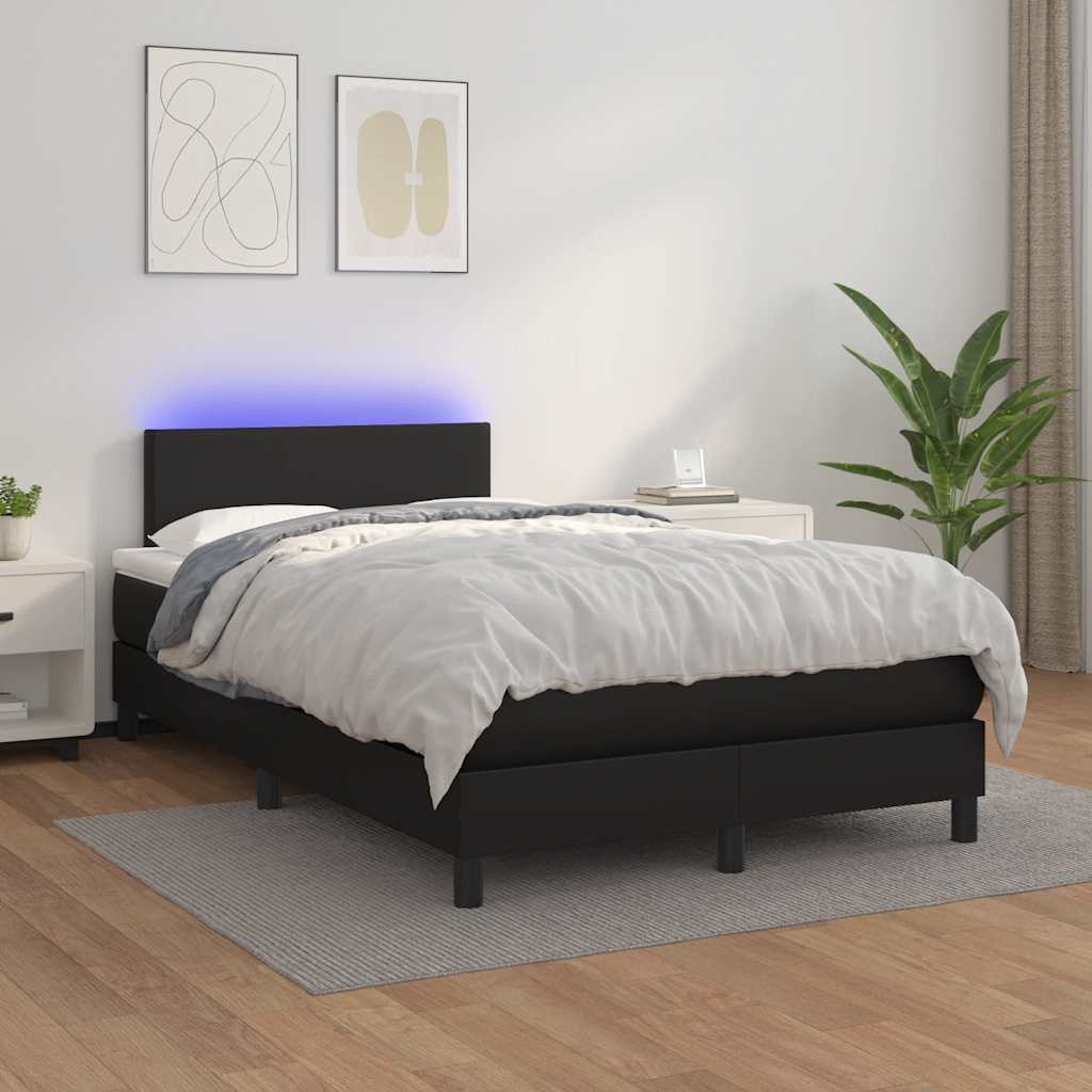 fekete műbőr rugós és LED-es ágy matraccal 120x190 cm