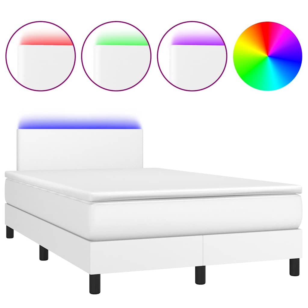 fehér műbőr rugós és LED-es ágy matraccal 120x190 cm