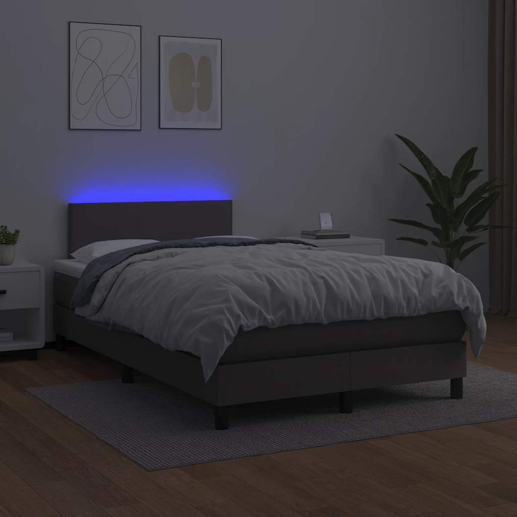 szürke műbőr rugós és LED-es ágy matraccal 120x190 cm