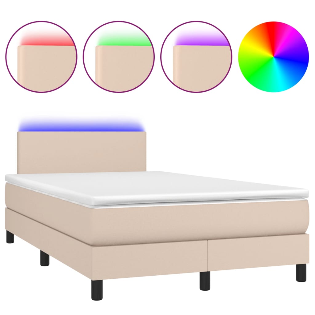 cappuccino színű műbőr rugós és LED-es ágy matraccal 120x190 cm