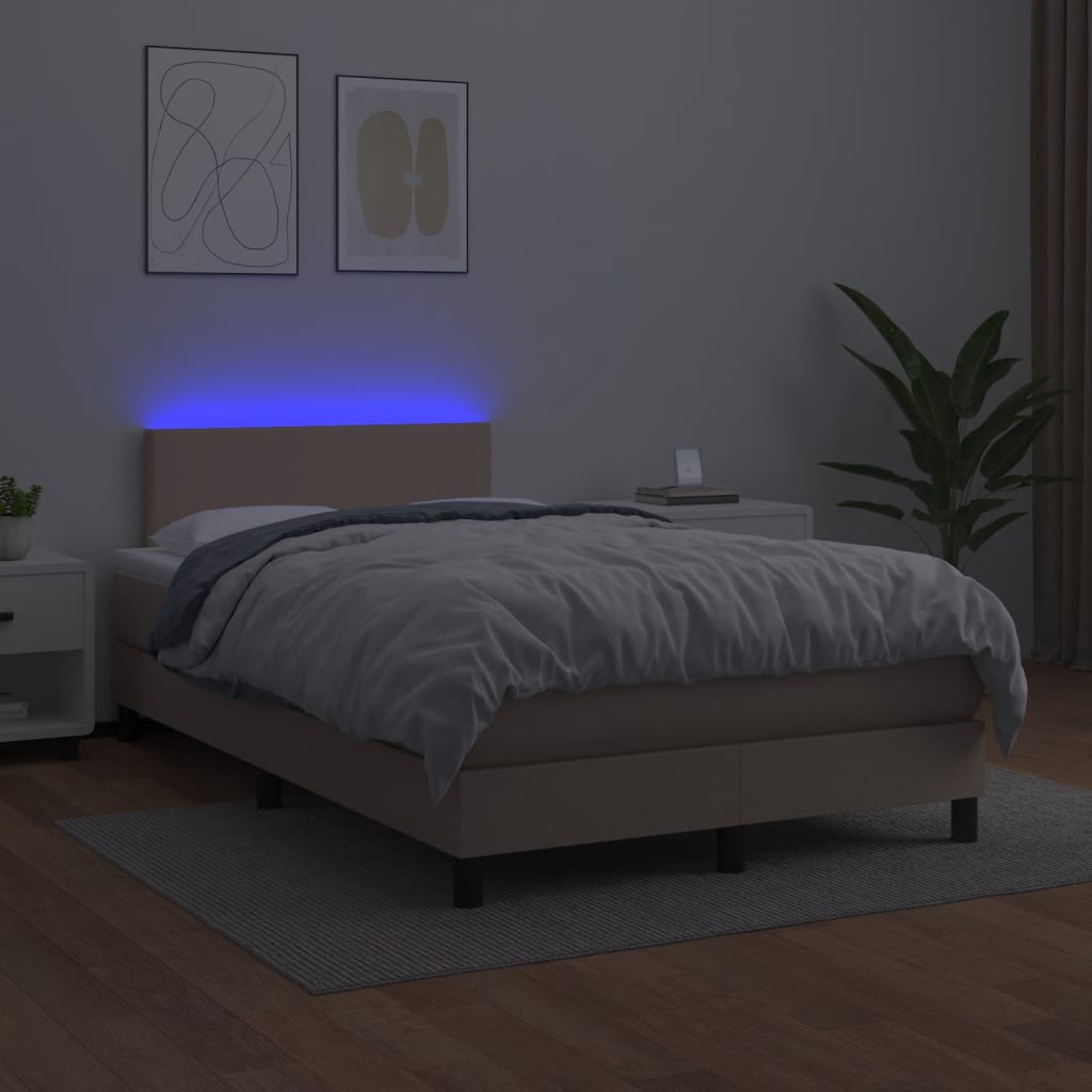 cappuccino színű műbőr rugós és LED-es ágy matraccal 120x190 cm