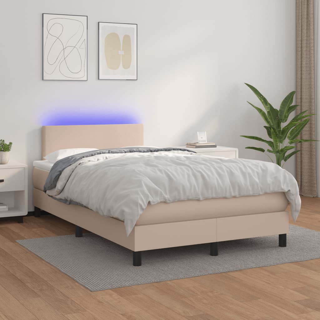 cappuccino színű műbőr rugós és LED-es ágy matraccal 120x190 cm