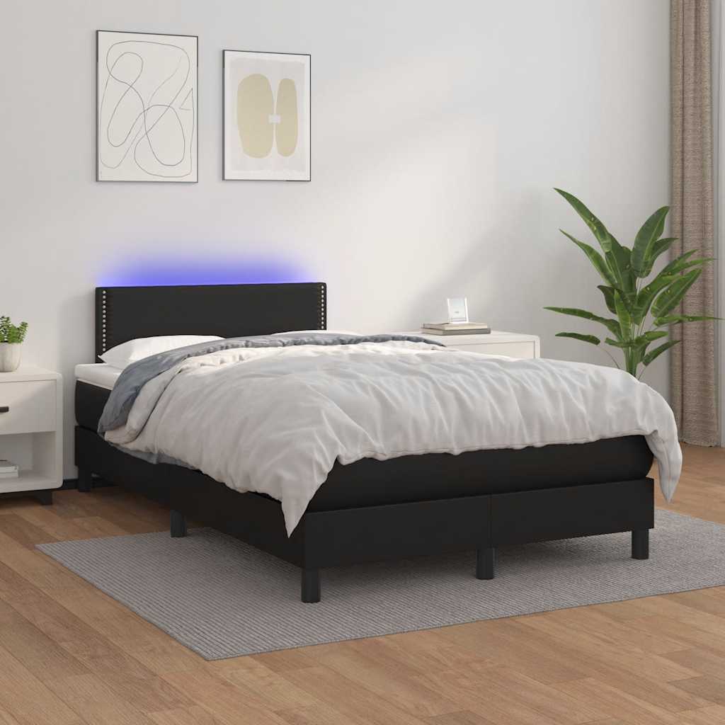 fekete műbőr rugós és LED-es ágy matraccal 120x190 cm