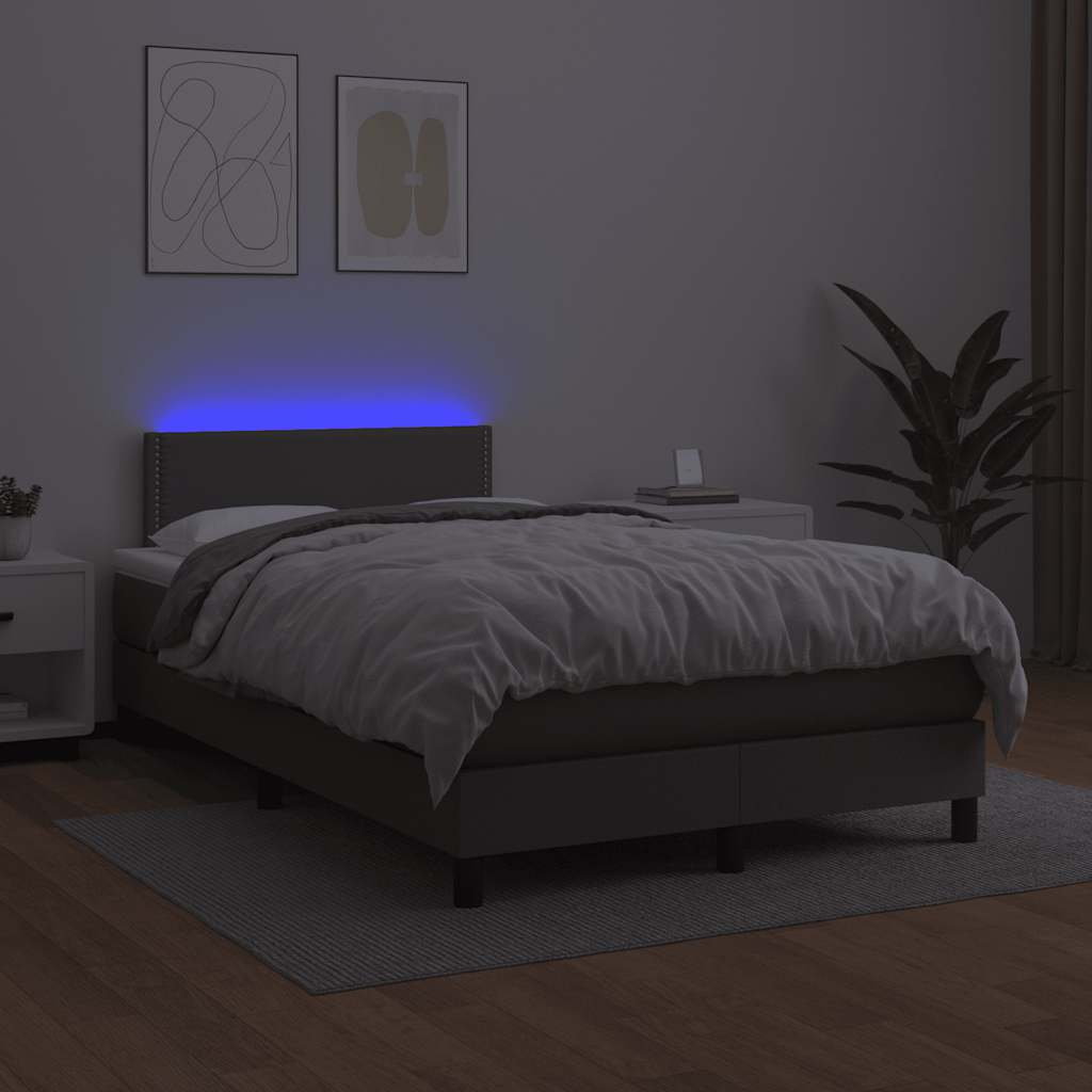szürke műbőr rugós és LED-es ágy matraccal 120x190 cm