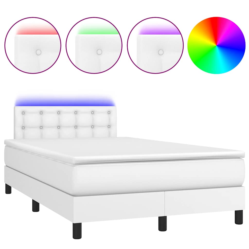 fehér műbőr rugós és LED-es ágy matraccal 120x190 cm