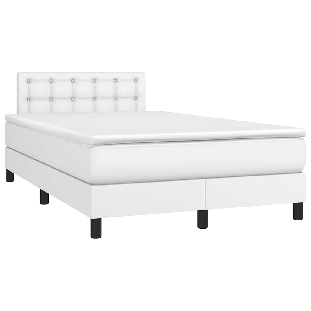 fehér műbőr rugós és LED-es ágy matraccal 120x190 cm