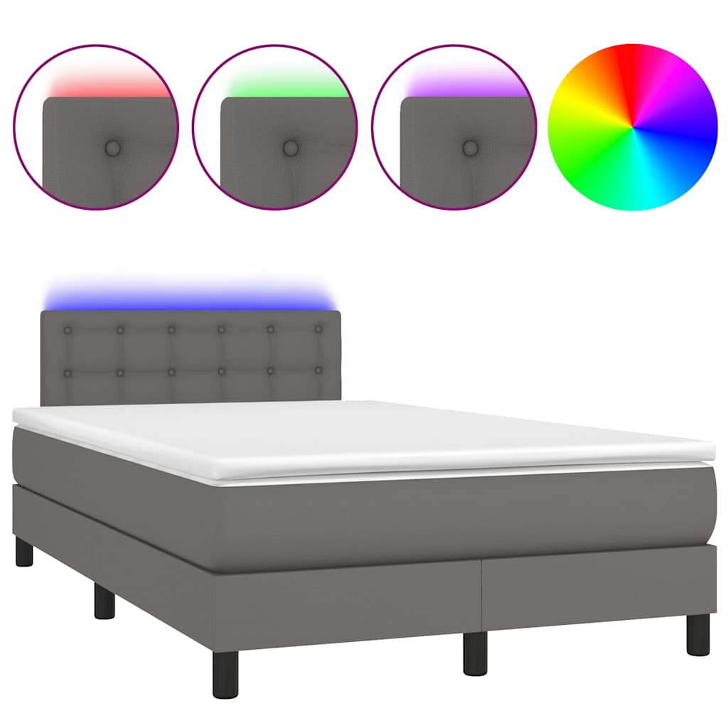 szürke műbőr rugós és LED-es ágy matraccal 120x190 cm