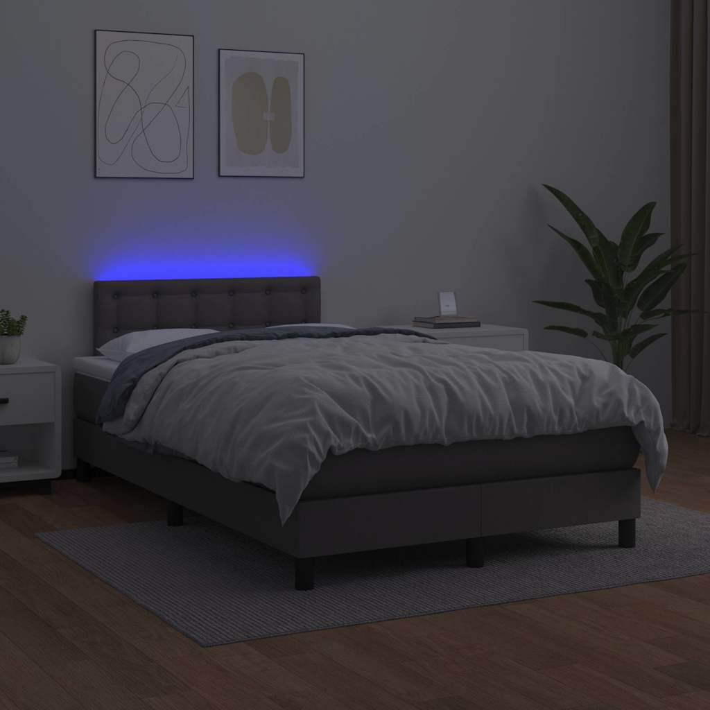 szürke műbőr rugós és LED-es ágy matraccal 120x190 cm