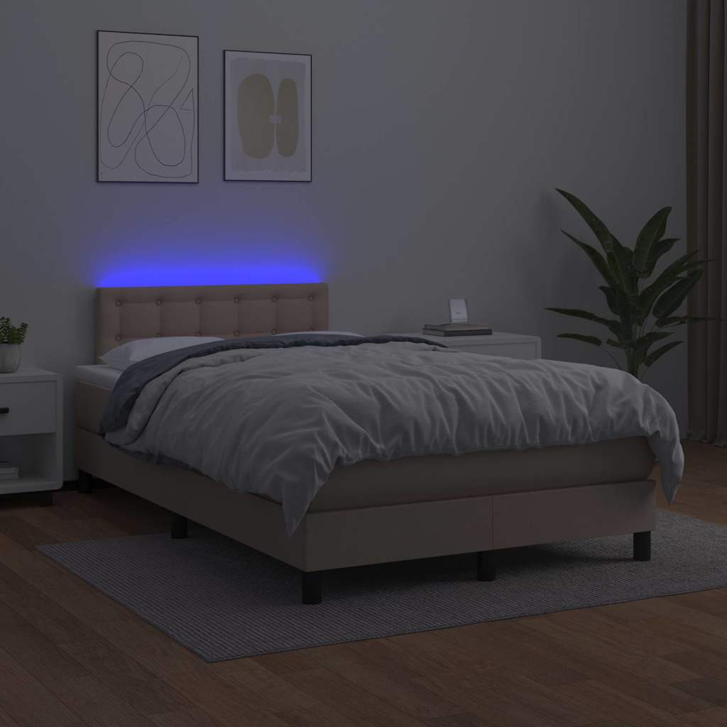 cappuccino színű műbőr rugós és LED-es ágy matraccal 120x190 cm