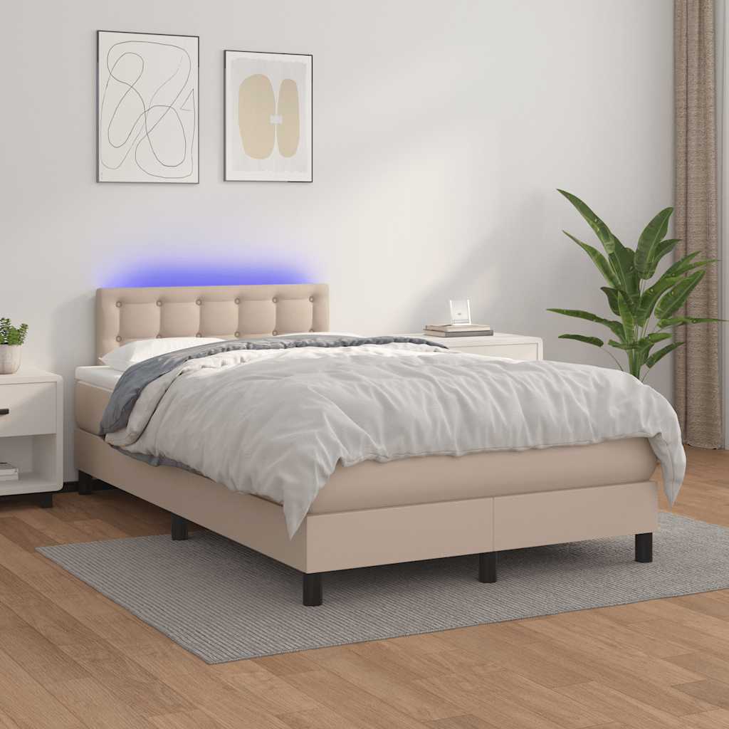 cappuccino színű műbőr rugós és LED-es ágy matraccal 120x190 cm
