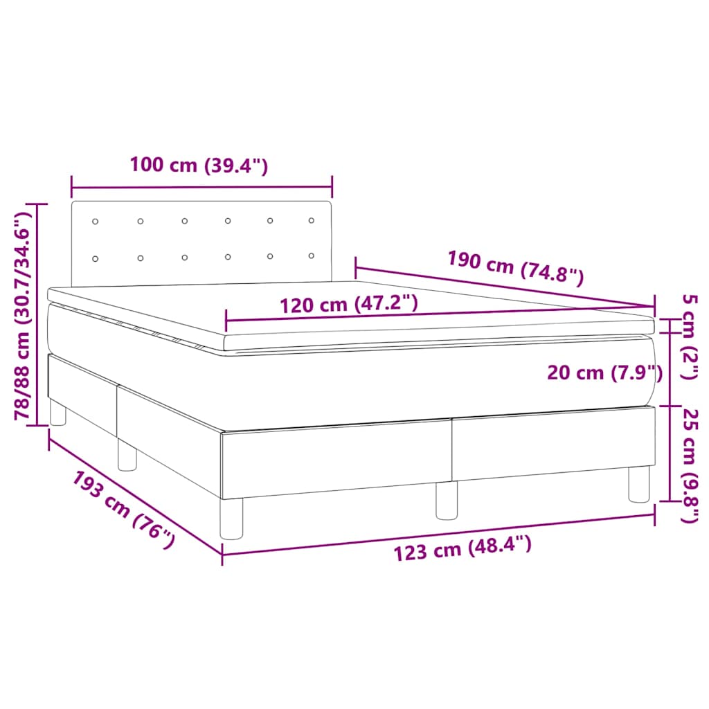 cappuccino színű műbőr rugós és LED-es ágy matraccal 120x190 cm