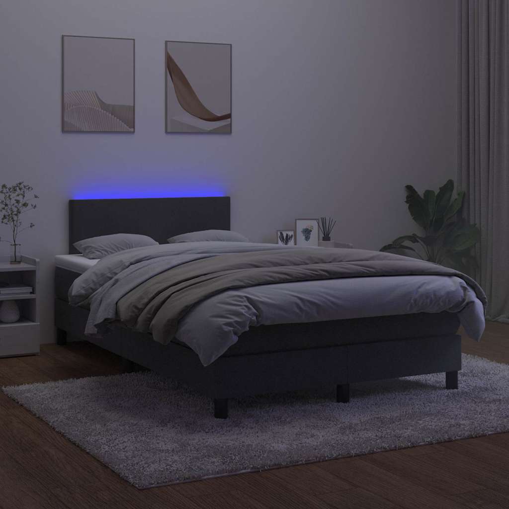 fekete bársony rugós és LED-es ágy matraccal 120x190 cm