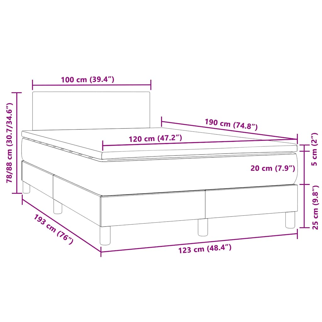 fekete bársony rugós és LED-es ágy matraccal 120x190 cm