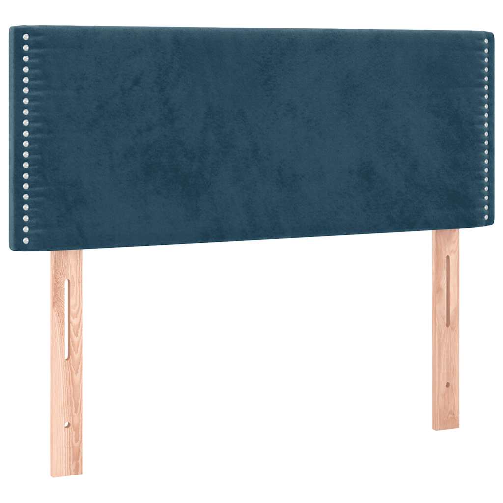 sötétkék bársony rugós és LED-es ágy matraccal 120x190 cm