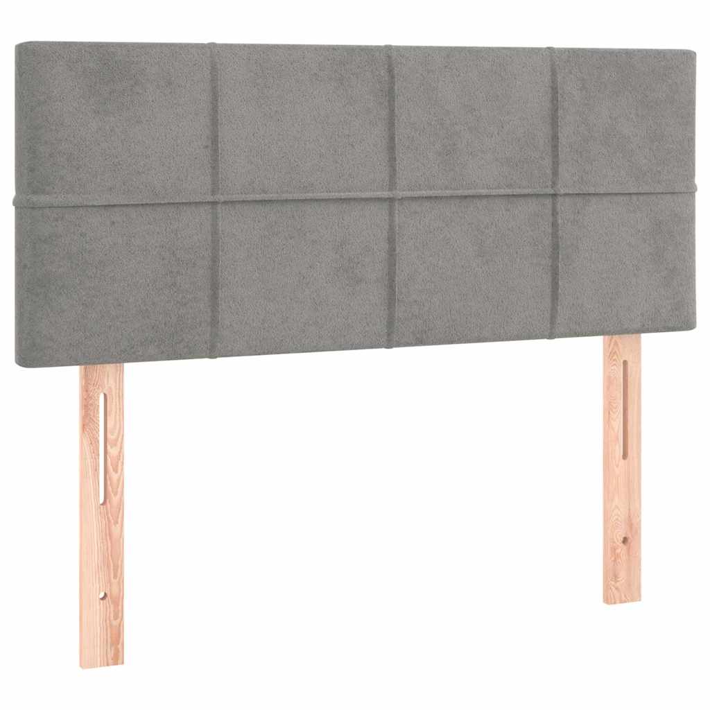 világosszürke bársony rugós és LED-es ágy matraccal 120x190 cm