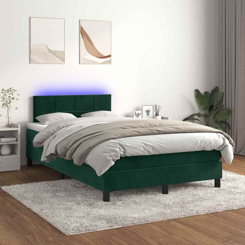 sötétzöld bársony rugós és LED-es ágy matraccal 120x190 cm