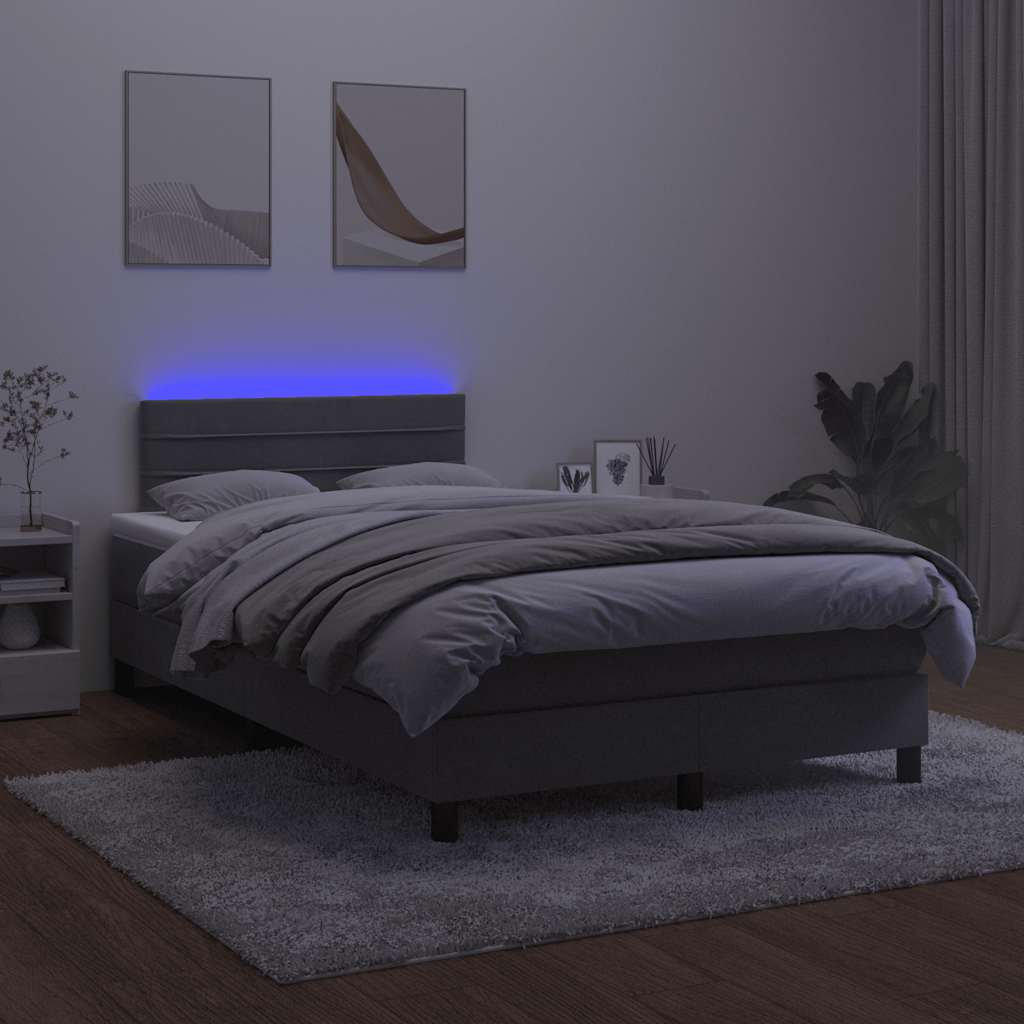 sötétszürke bársony rugós és LED-es ágy matraccal 120x190 cm