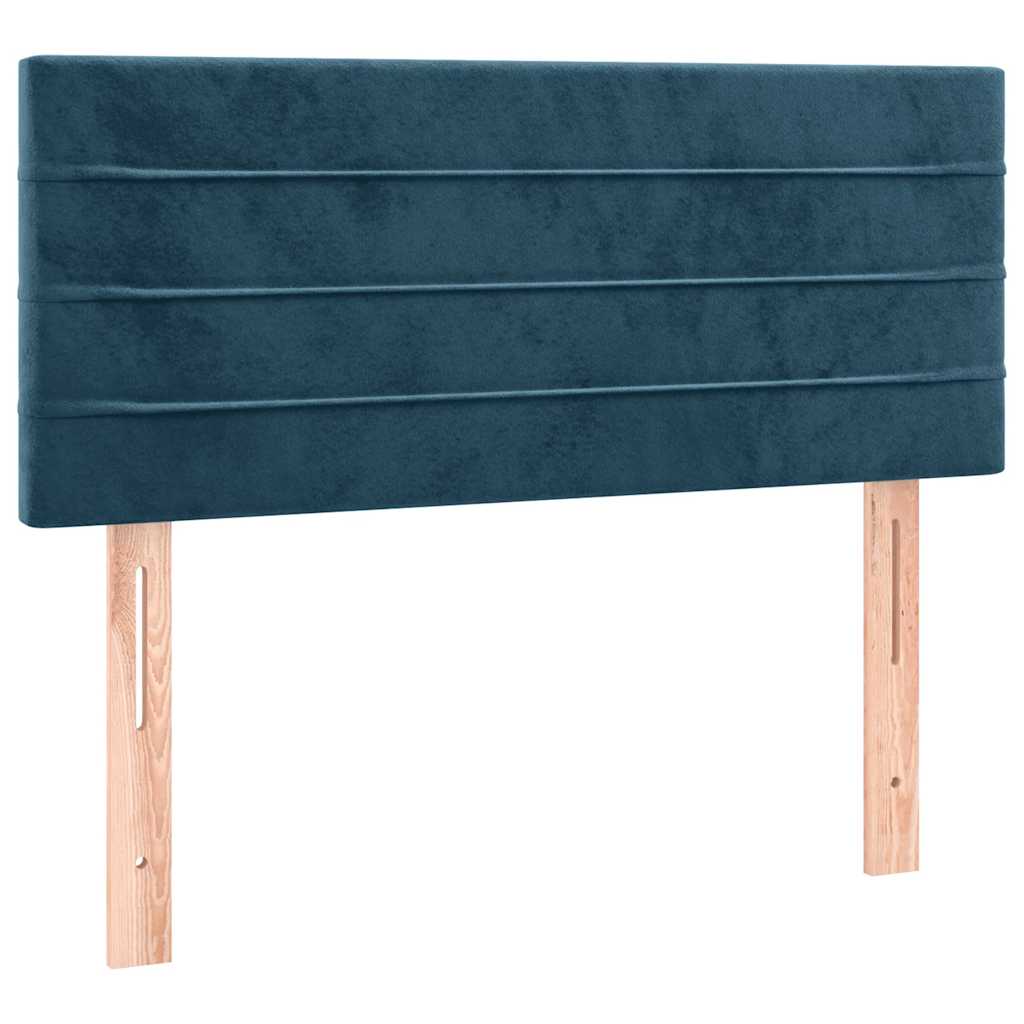 sötétkék bársony rugós és LED-es ágy matraccal 120x190 cm