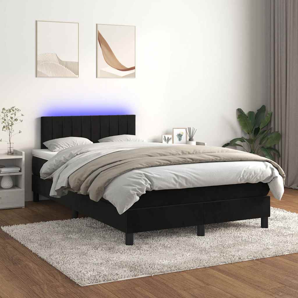 fekete szövet rugós és LED-es ágy matraccal 120x190 cm