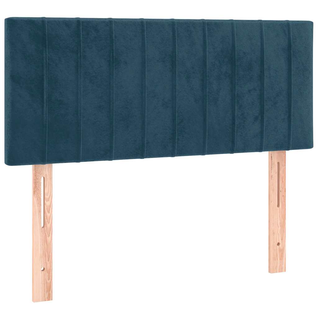sötétkék bársony rugós és LED-es ágy matraccal 120x190 cm