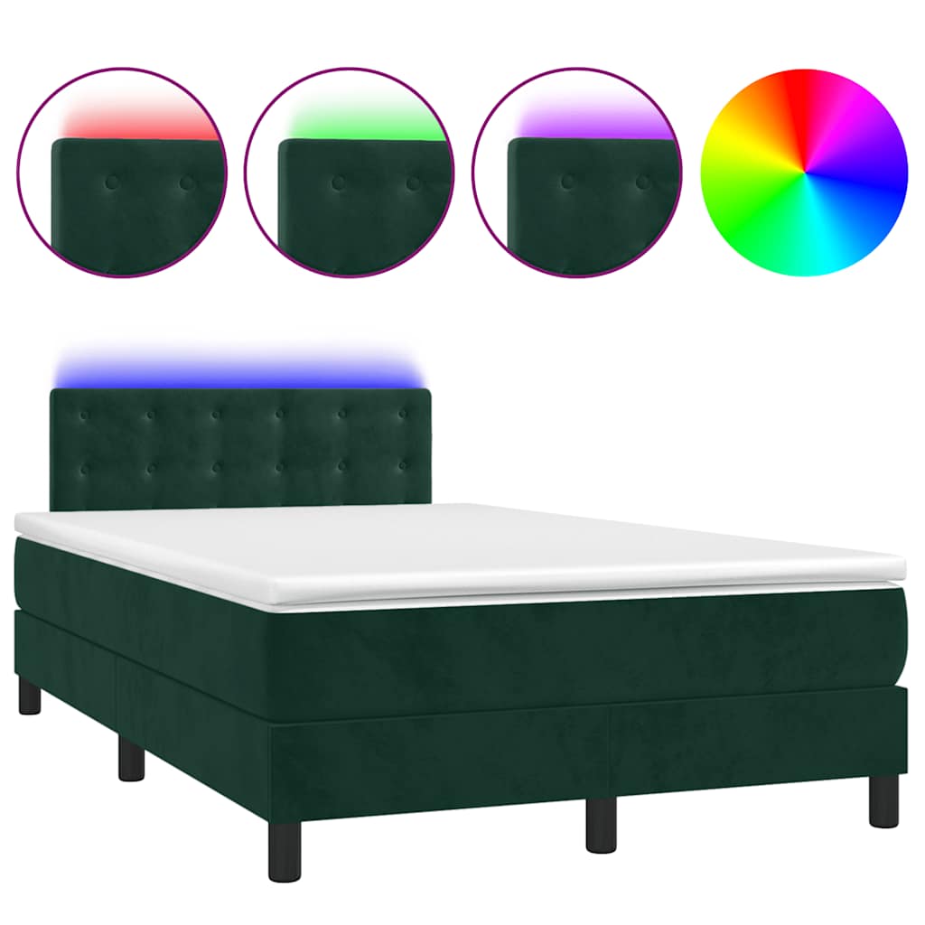 sötétzöld bársony rugós és LED-es ágy matraccal 120x190 cm
