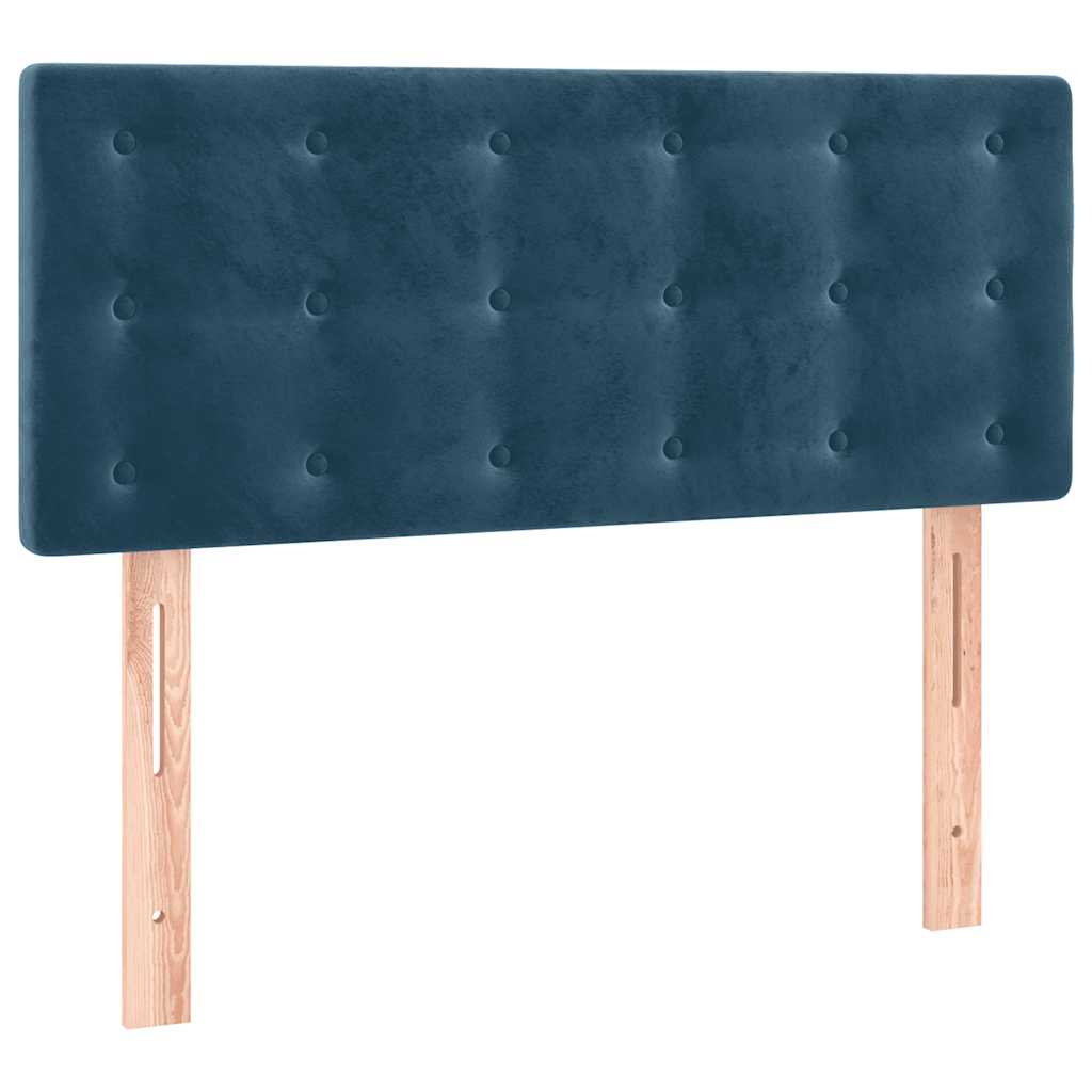 sötétkék bársony rugós és LED-es ágy matraccal 120x190 cm