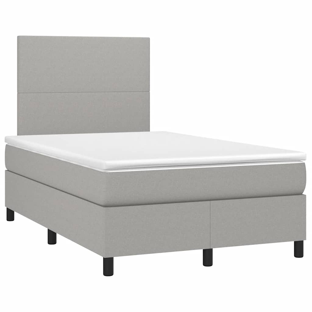 világosszürke szövet rugós és LED-es ágy matraccal 120x190 cm