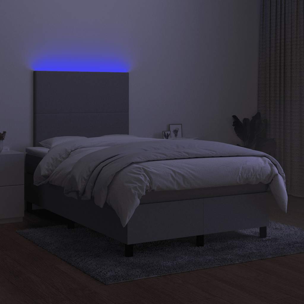 világosszürke szövet rugós és LED-es ágy matraccal 120x190 cm