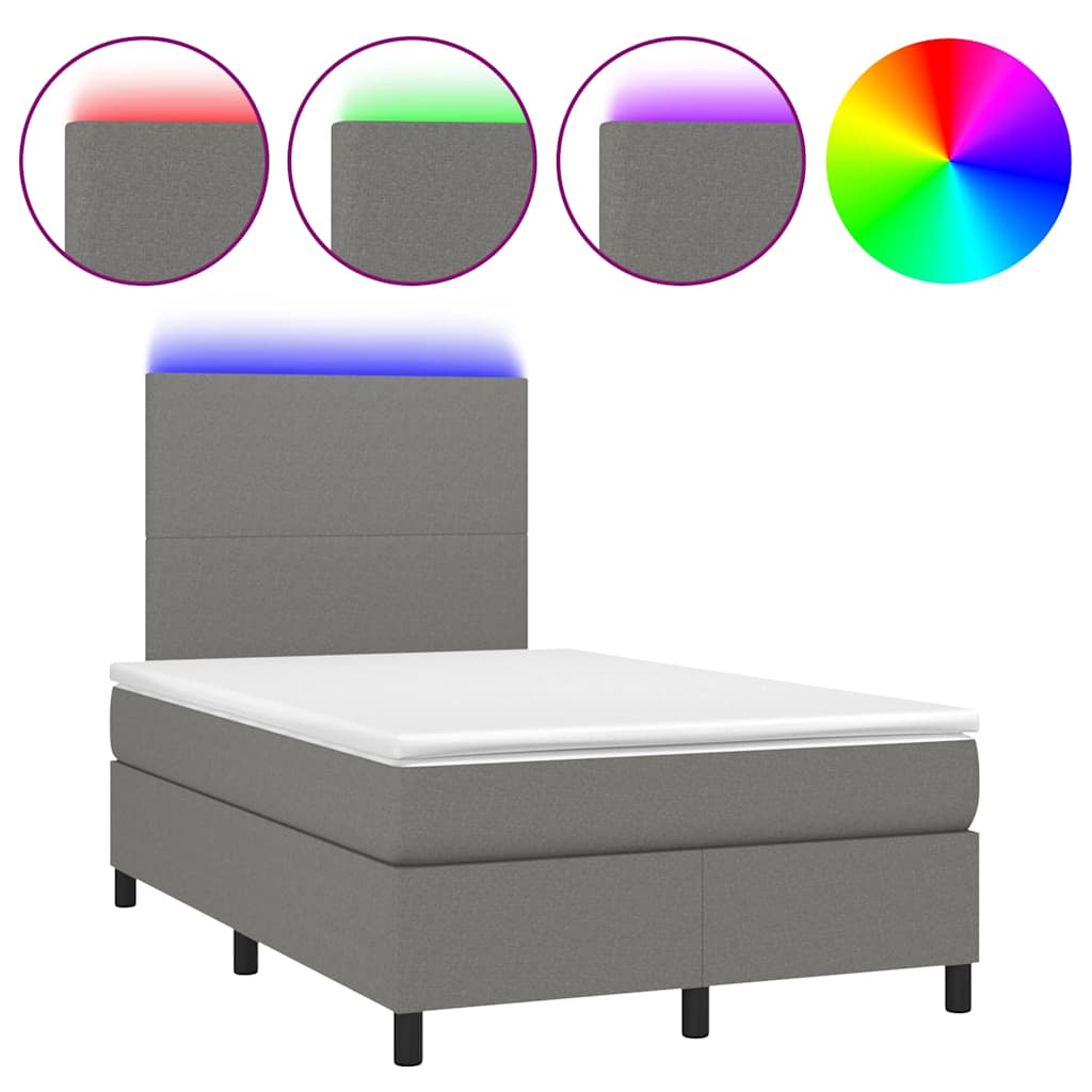 sötétszürke szövet rugós és LED-es ágy matraccal 120x190 cm