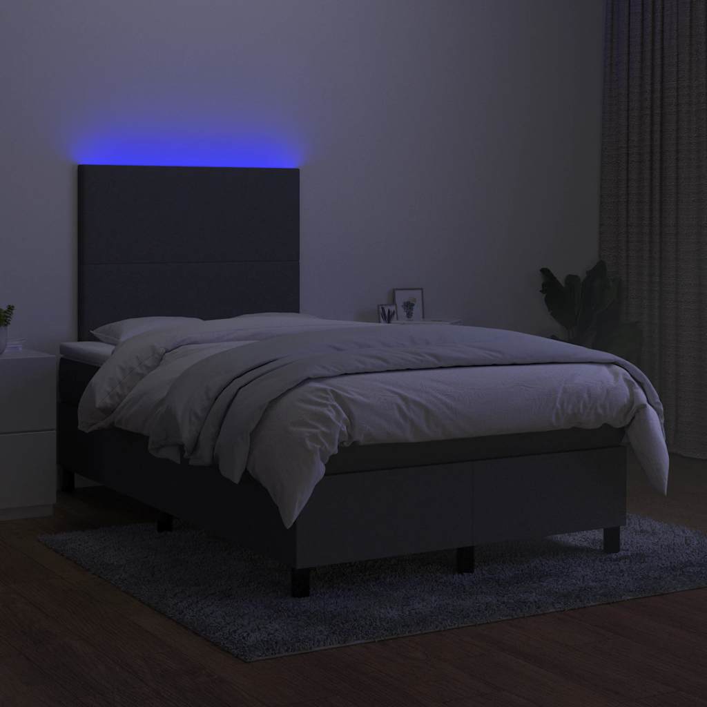 sötétszürke szövet rugós és LED-es ágy matraccal 120x190 cm