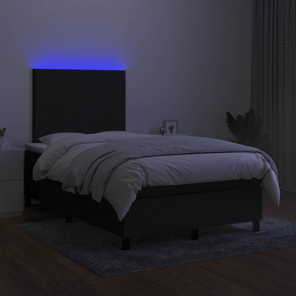 fekete szövet rugós és LED-es ágy matraccal 120x190 cm
