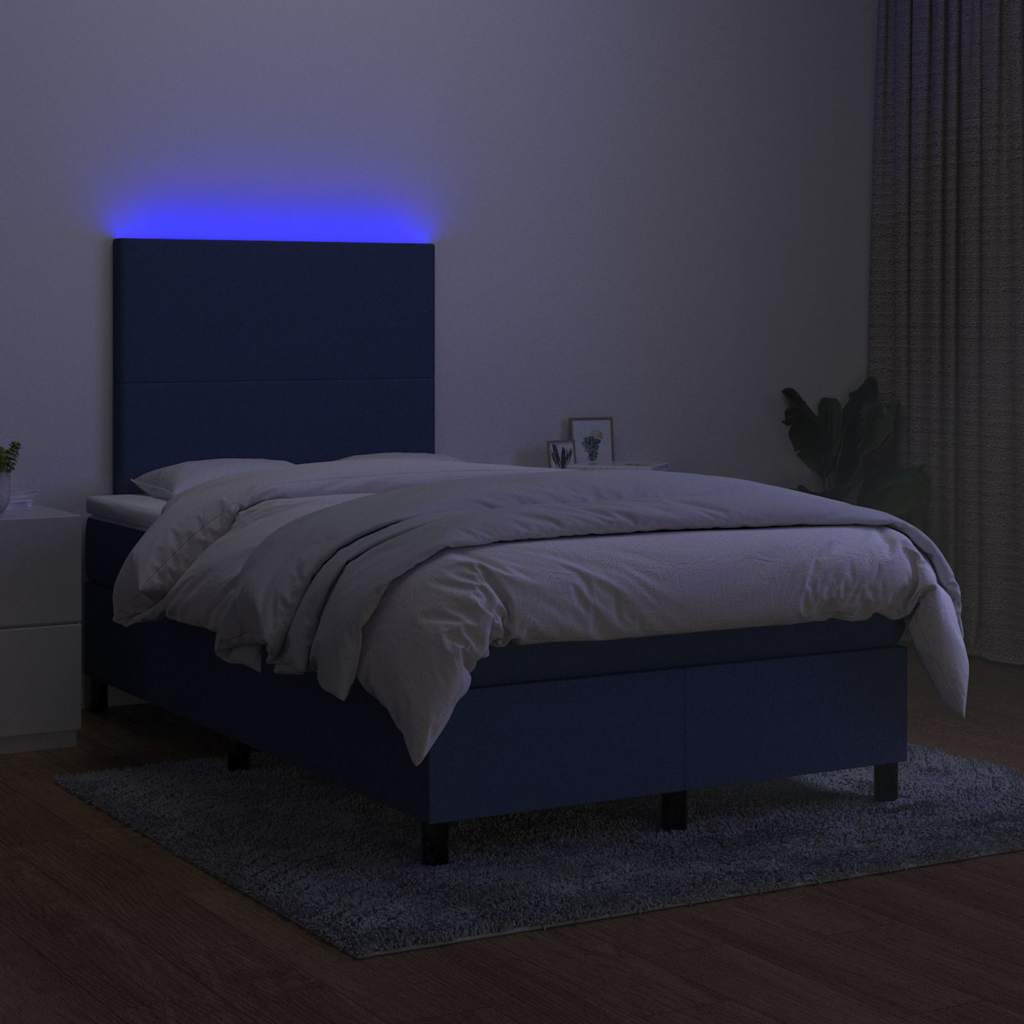 kék szövet rugós és LED-es ágy matraccal 120x190 cm
