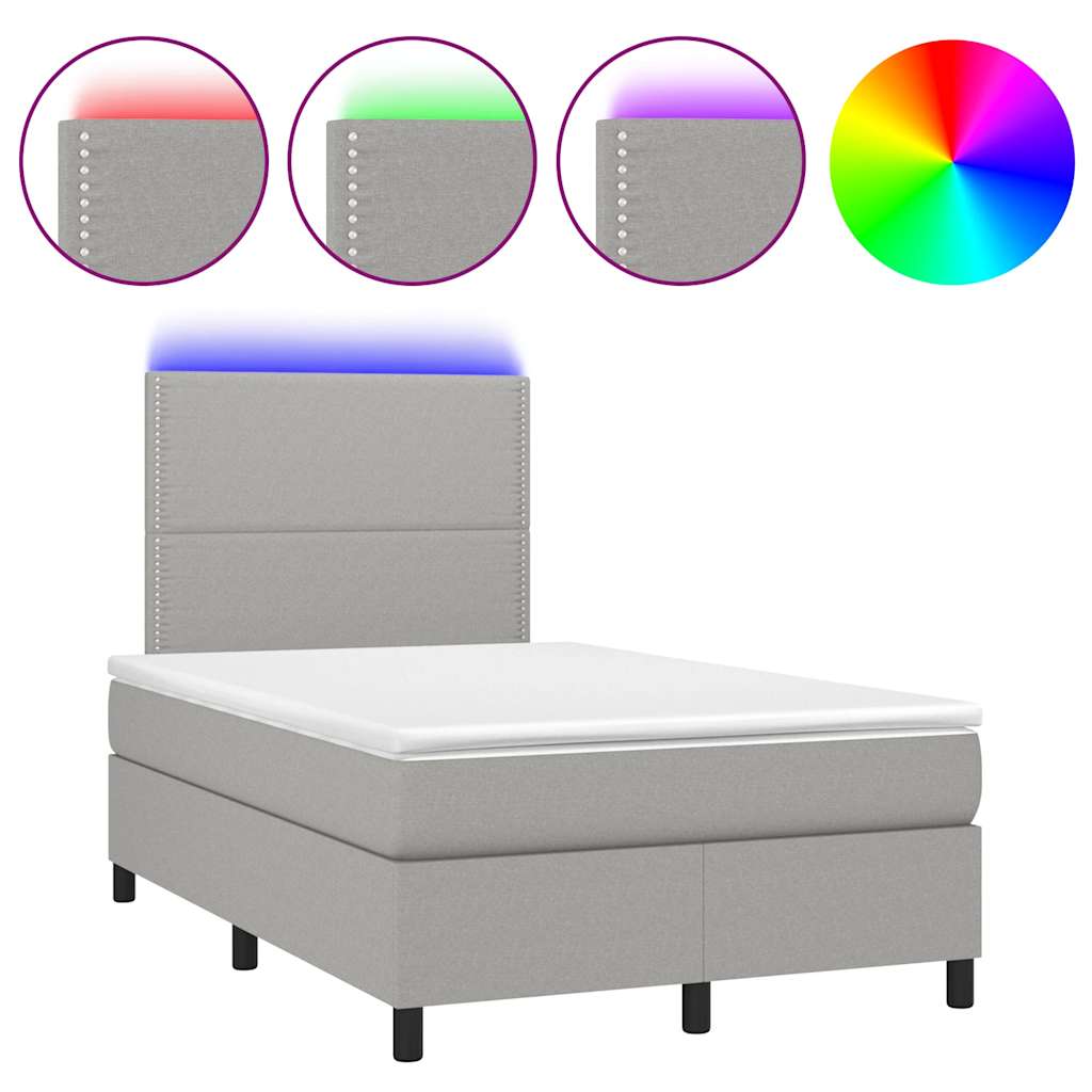 világosszürke szövet rugós és LED-es ágy matraccal 120x190 cm