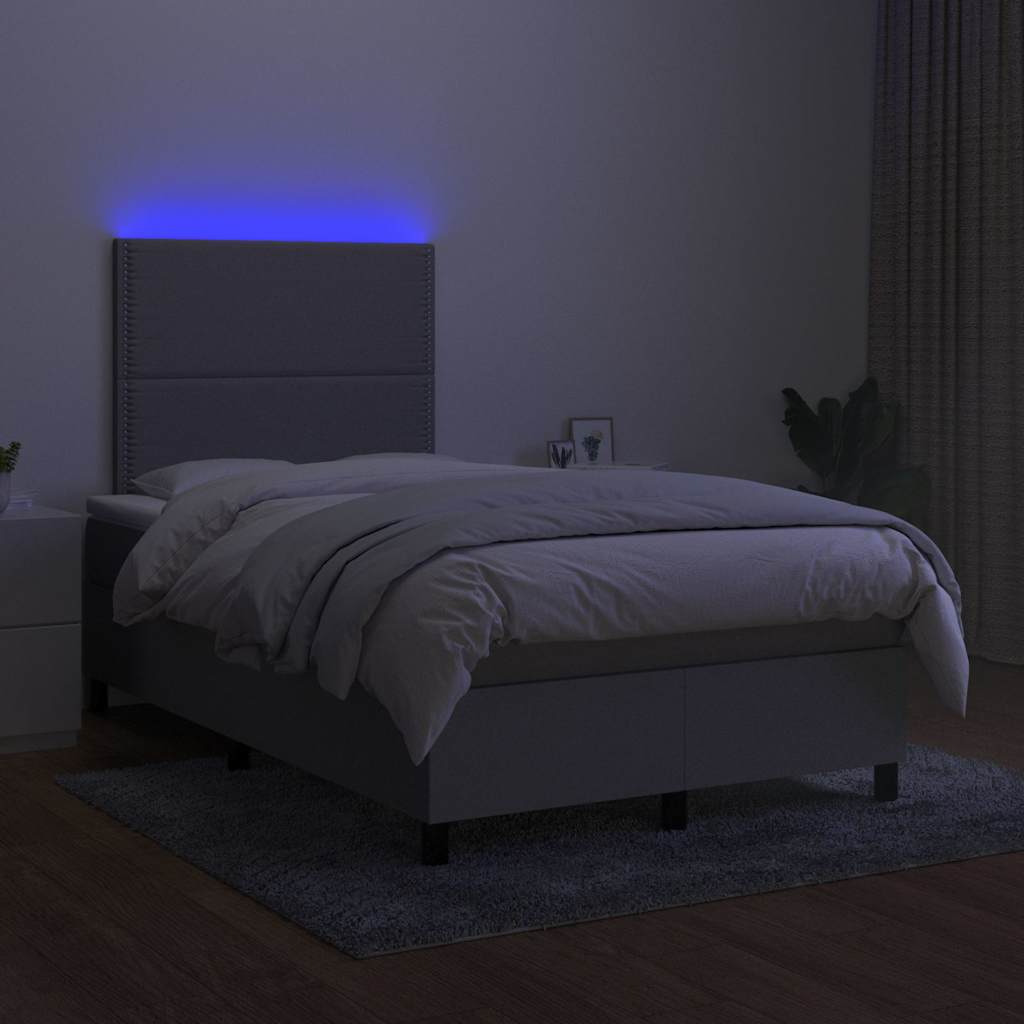 világosszürke szövet rugós és LED-es ágy matraccal 120x190 cm
